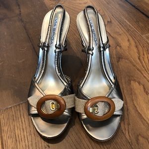 Via Spiga Pewter Slingback Wedges w/ Wood Buckle